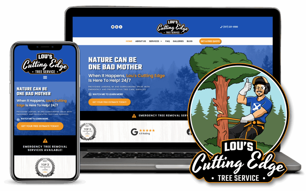Lous Cutting Edge Brand Logo Web Example ORB Tree Service Marketing Testimonial Michigan