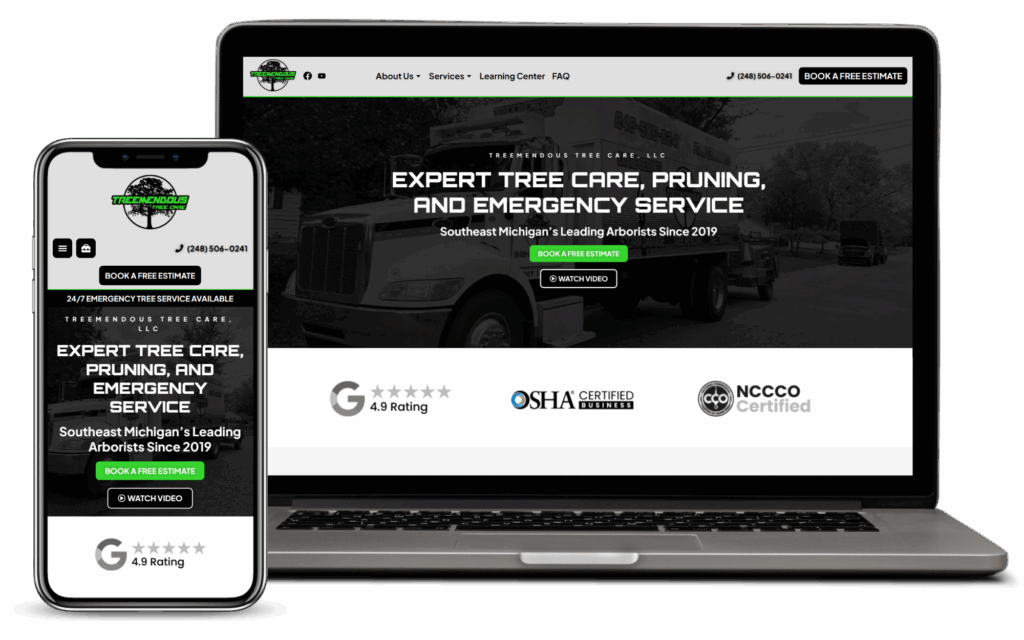 Treemendous Tree Care Website Design Example ORB Service Marketing Testimonial Michigan